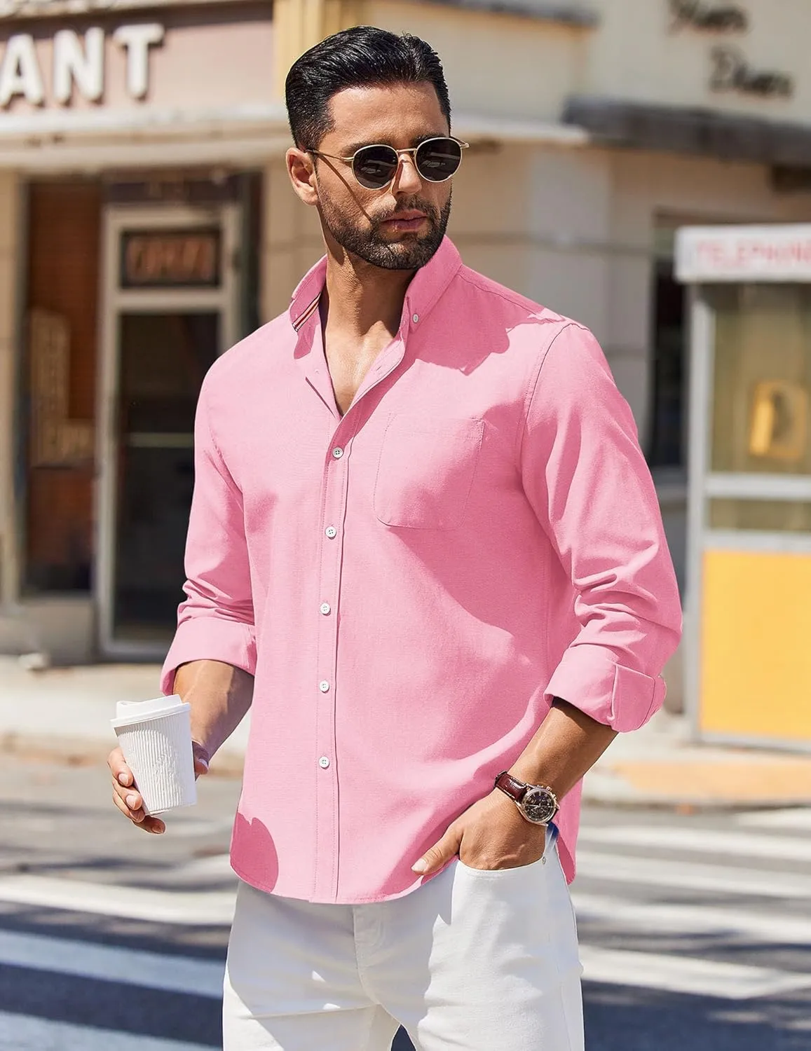 COOFANDY Mens Long Sleeve Button Down Shirt Casual Untucked Shirts for Men Oxford Dress Shirts