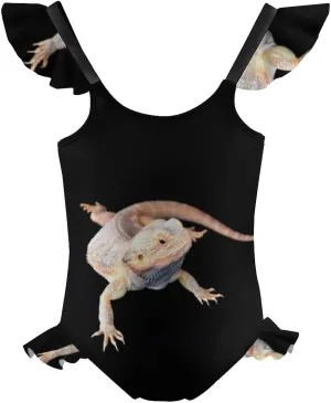 Cool Bearded Dragon Lizards Girls Swimsuit Ruffle One Piece Bathing Suit Kids Hawaiian Bikinis