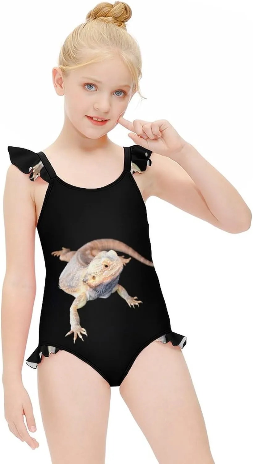 Cool Bearded Dragon Lizards Girls Swimsuit Ruffle One Piece Bathing Suit Kids Hawaiian Bikinis