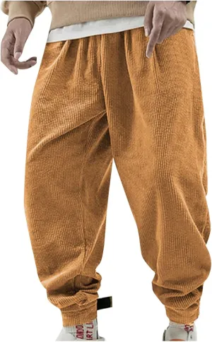 Corduroy Pants for Men Relaxed Fit Loose Tapered Joggers Casual Elastic Waist Outdoor Comfort Tapered Trousers