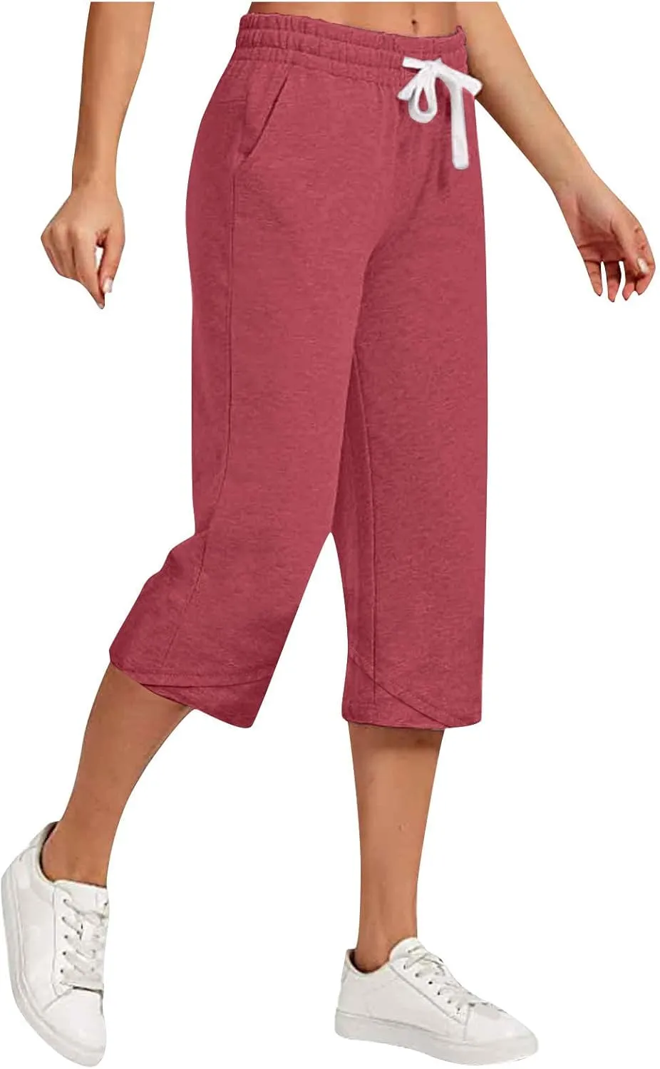 Cotton Linen Capri Pants for Women 2025 Casual Summer Drawstring Below The Knee Length Cropped Trouser with Pockets