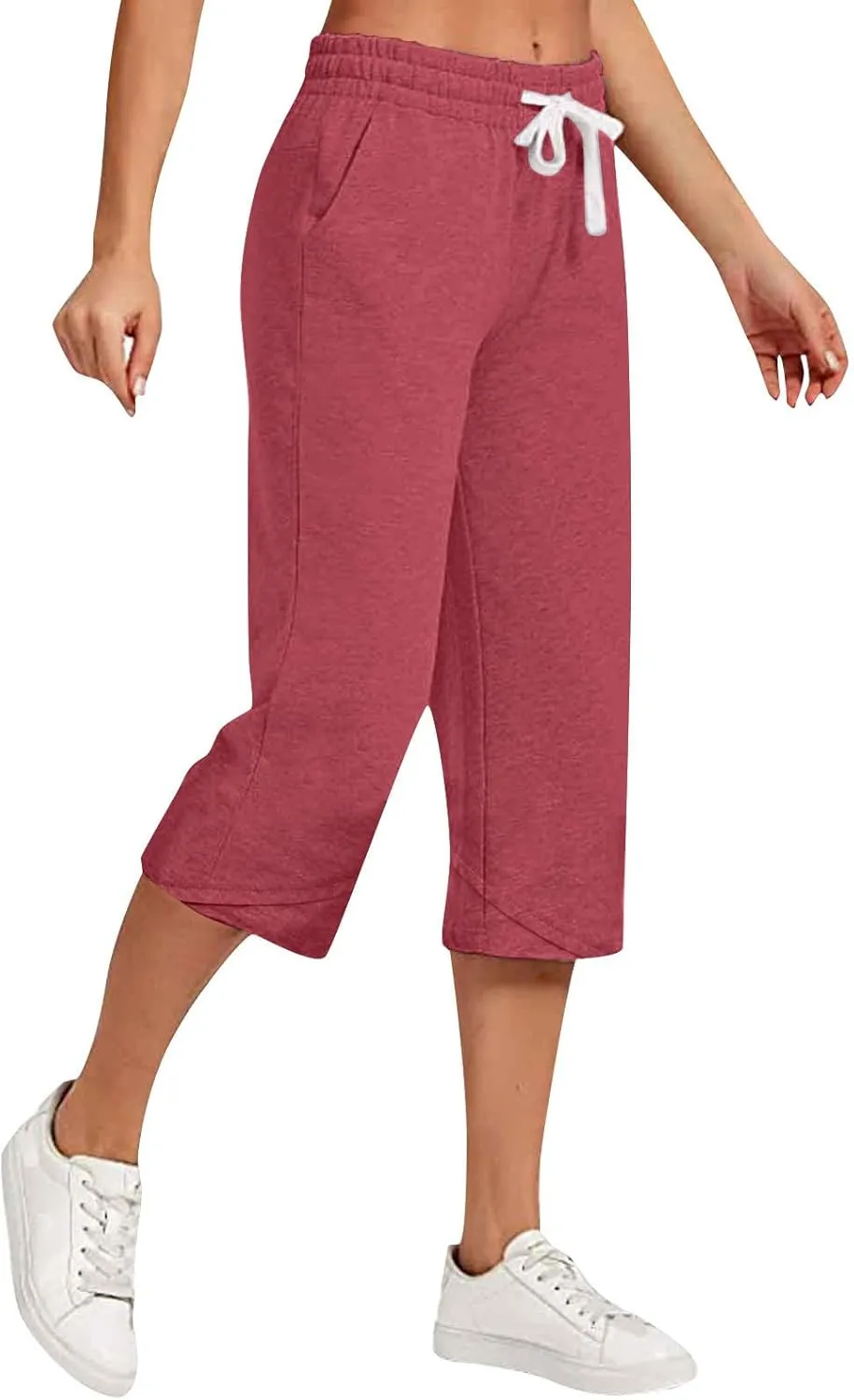 Cotton Linen Capri Pants for Women 2025 Casual Summer Drawstring Below The Knee Length Cropped Trouser with Pockets