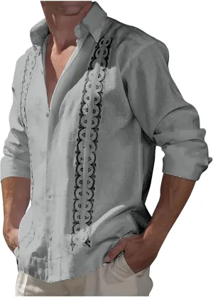 Cotton Linen Shirts for Men Casual Long Sleeve Buttons Down Linen Shirts Summer Lightweight Beach Shirts