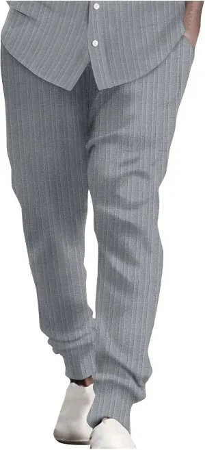Cotton Stripe Linen Pants Men Dressy Casual Trousers Slim Fit Lounge Pants Trendy Tapered Pants Breathable Pants
