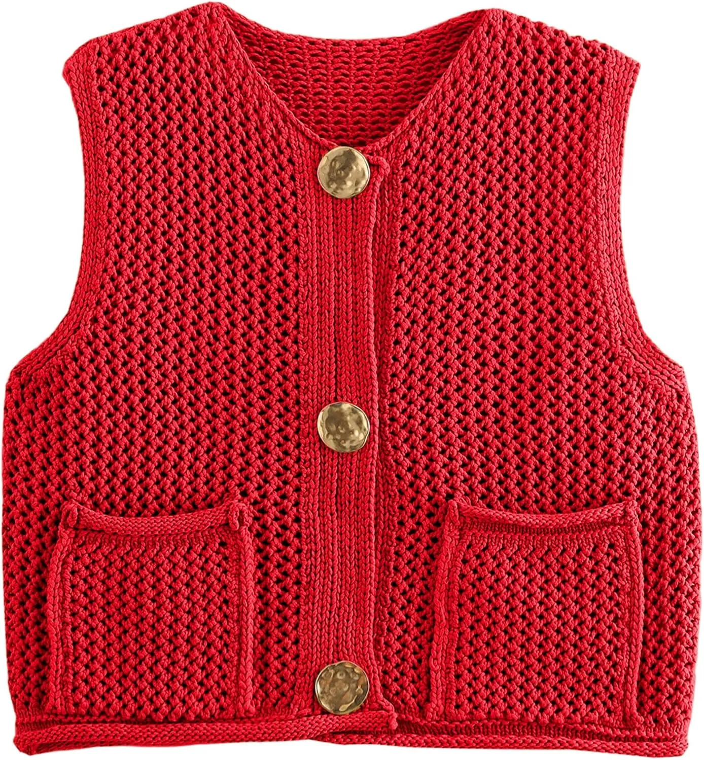 COZYPOIN Women's Sweaters Vest 2025 Button Down Sleeveless Chunky Cropped Knit Cardigan Crochet Tank Tops with Pockets