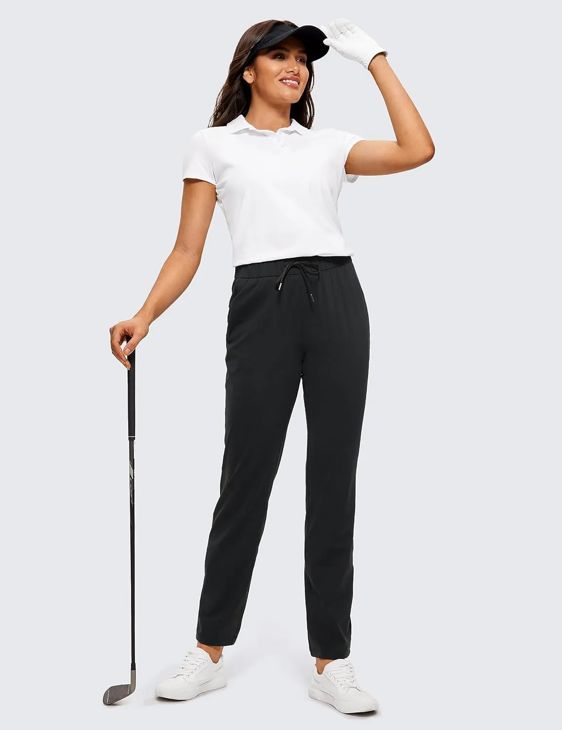 CRZ YOGA 4-Way Stretch Full Length Golf Pants for Women Tall 31" - Travel Sweatpants Workout Trousers with Pockets