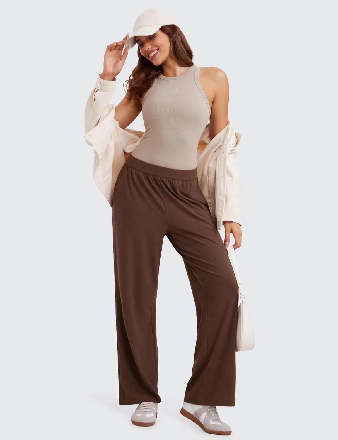 CRZ YOGA Comfy Ribbed Sweatpants Women 30.5'' Wide Leg Casual Lounge Travel Pants with Pockets