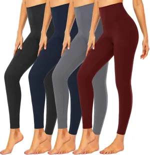 CTHH 4 Pack Leggings for Women Tummy Control-High Waisted Non See Through Black Soft Workout Yoga Pants