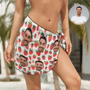 Custom Face Strawberry Swim Bikini Coverup Personalised Short Sarongs Beach Wrap For Women Girls