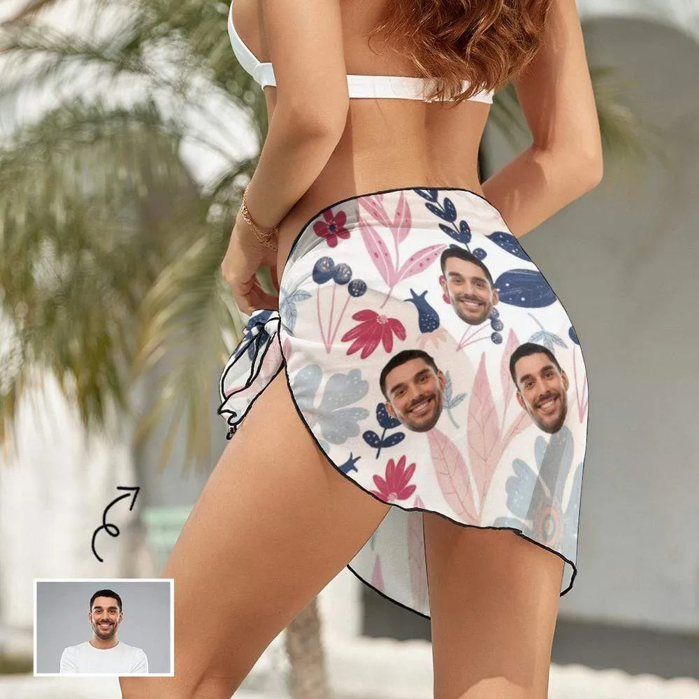 Custom Face Summer Beach Swim Bikini Coverup Personalised Short Sarongs Beach Wrap For Women Girls