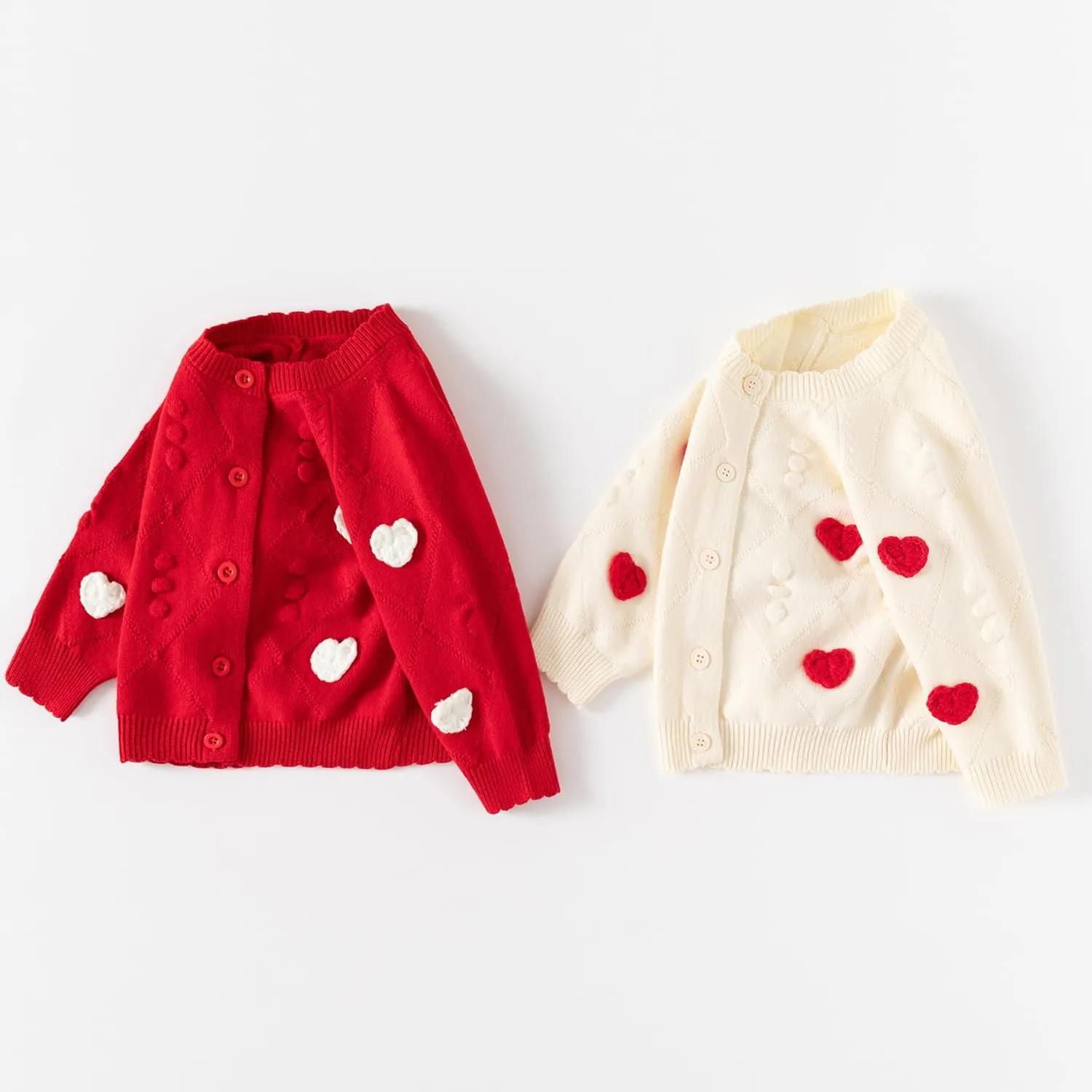 Cute Baby Girls Hearts Knit Cardigan Sweater, Toddler Loose Long Sleeve Shirts Warm Tops for Fall Winter Love Design