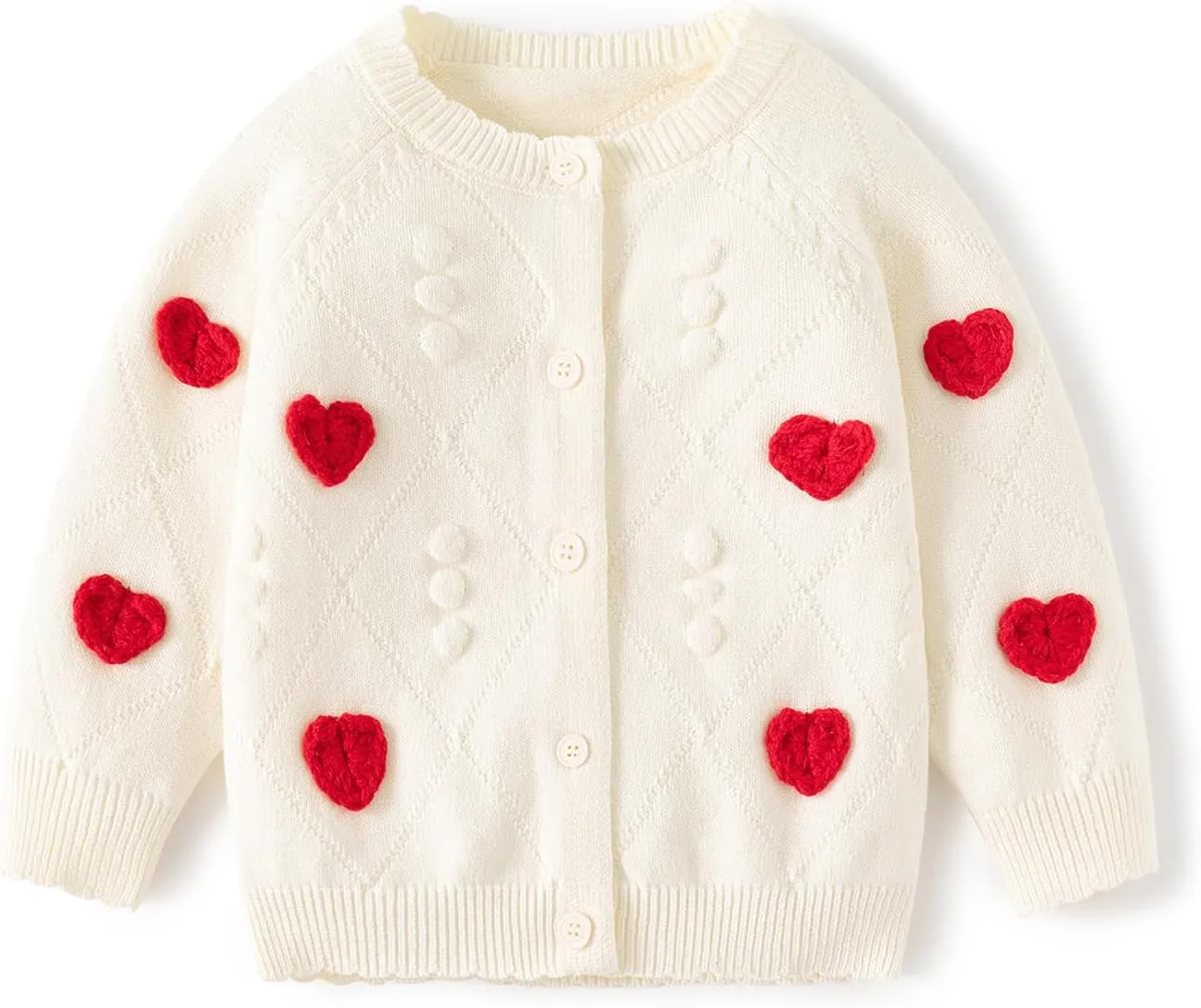 Cute Baby Girls Hearts Knit Cardigan Sweater, Toddler Loose Long Sleeve Shirts Warm Tops for Fall Winter Love Design