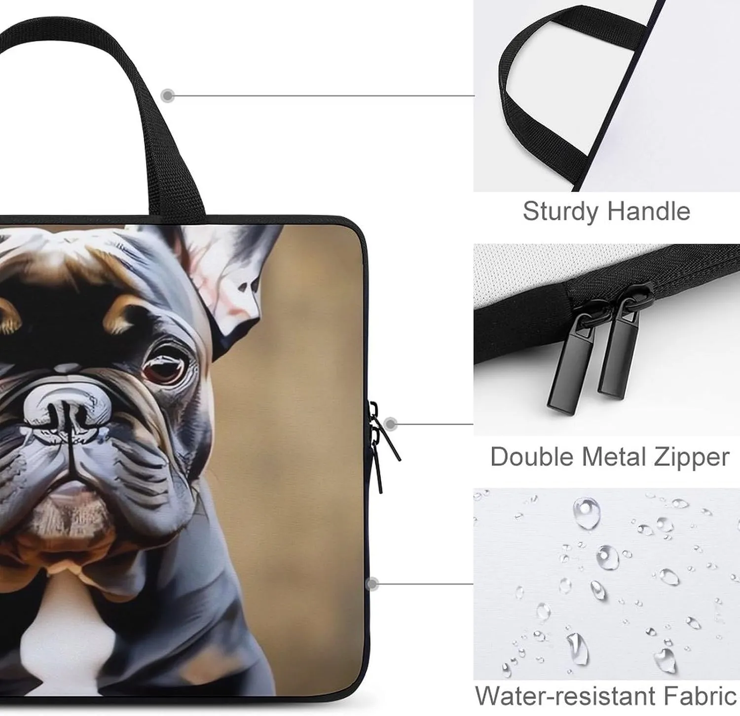 Cute Bulldog Laptop Bag Durable Laptop Sleeve Water-Resistant Notebook Bag for Computer Or Tablet
