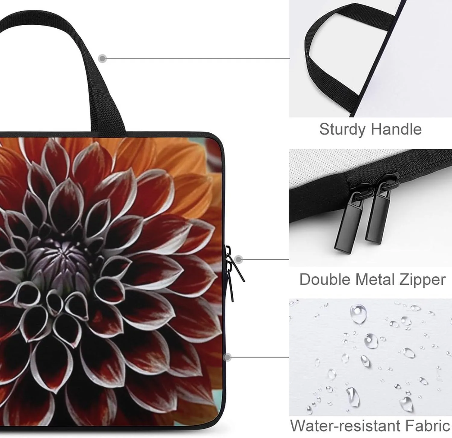 Dahlia Flower Laptop Bag Durable Laptop Sleeve Water-Resistant Notebook Bag for Computer Or Tablet