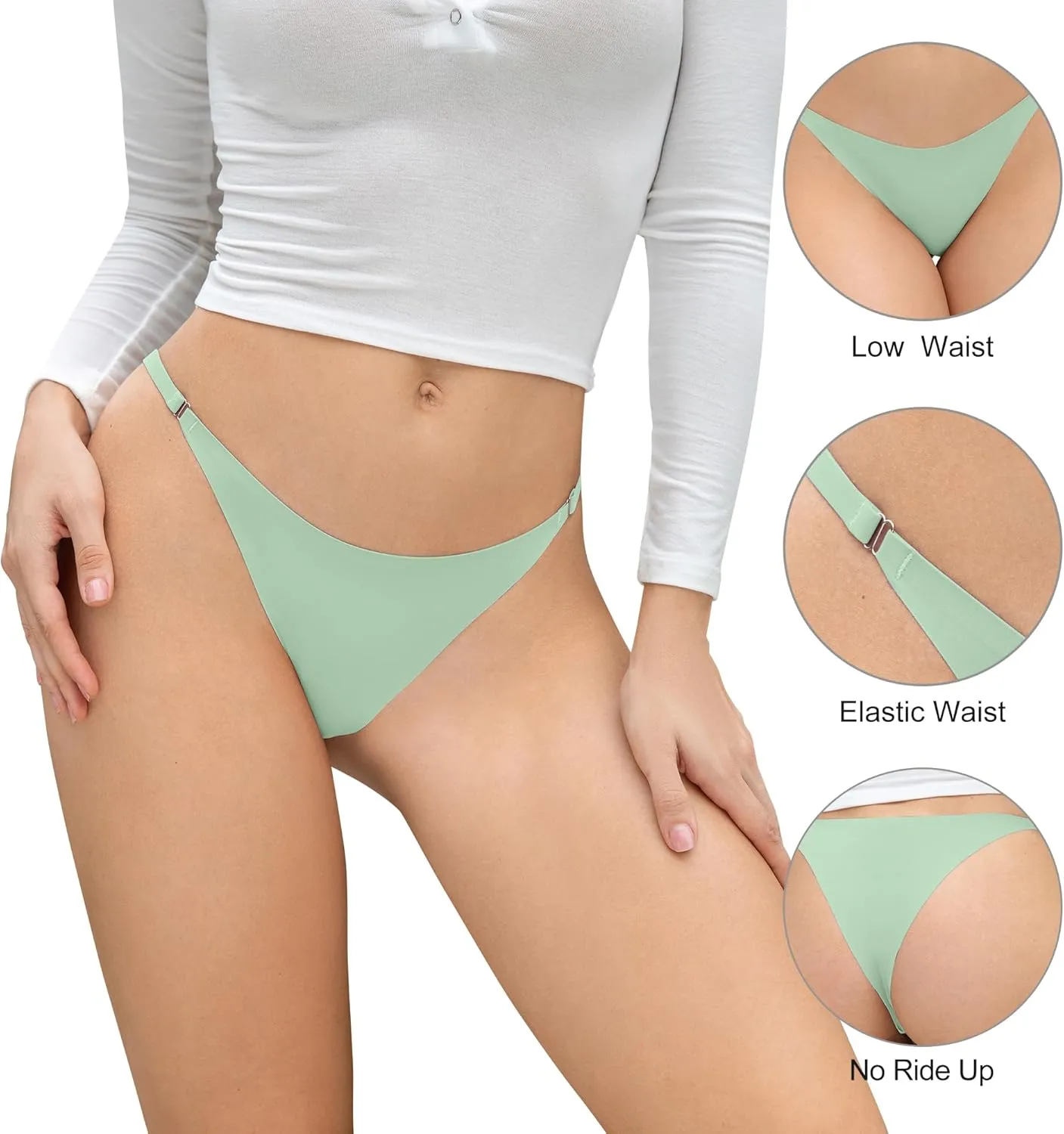 DEANGELMON Women String Bikini Panties Seamless Underwear Microfiber No Show Invisible Stretchy Soft Pack