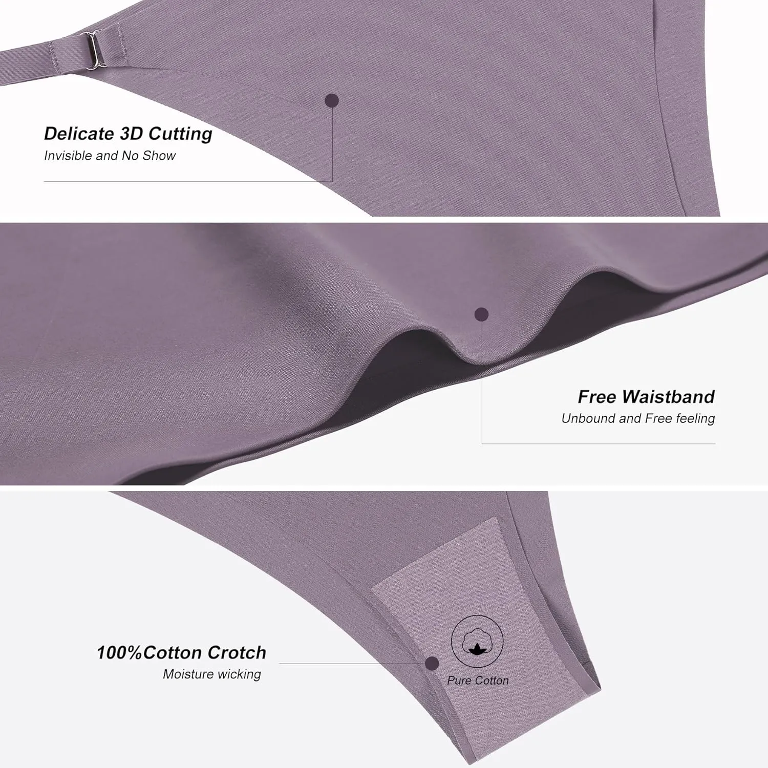 DEANGELMON Women String Bikini Panties Seamless Underwear Microfiber No Show Invisible Stretchy Soft Pack