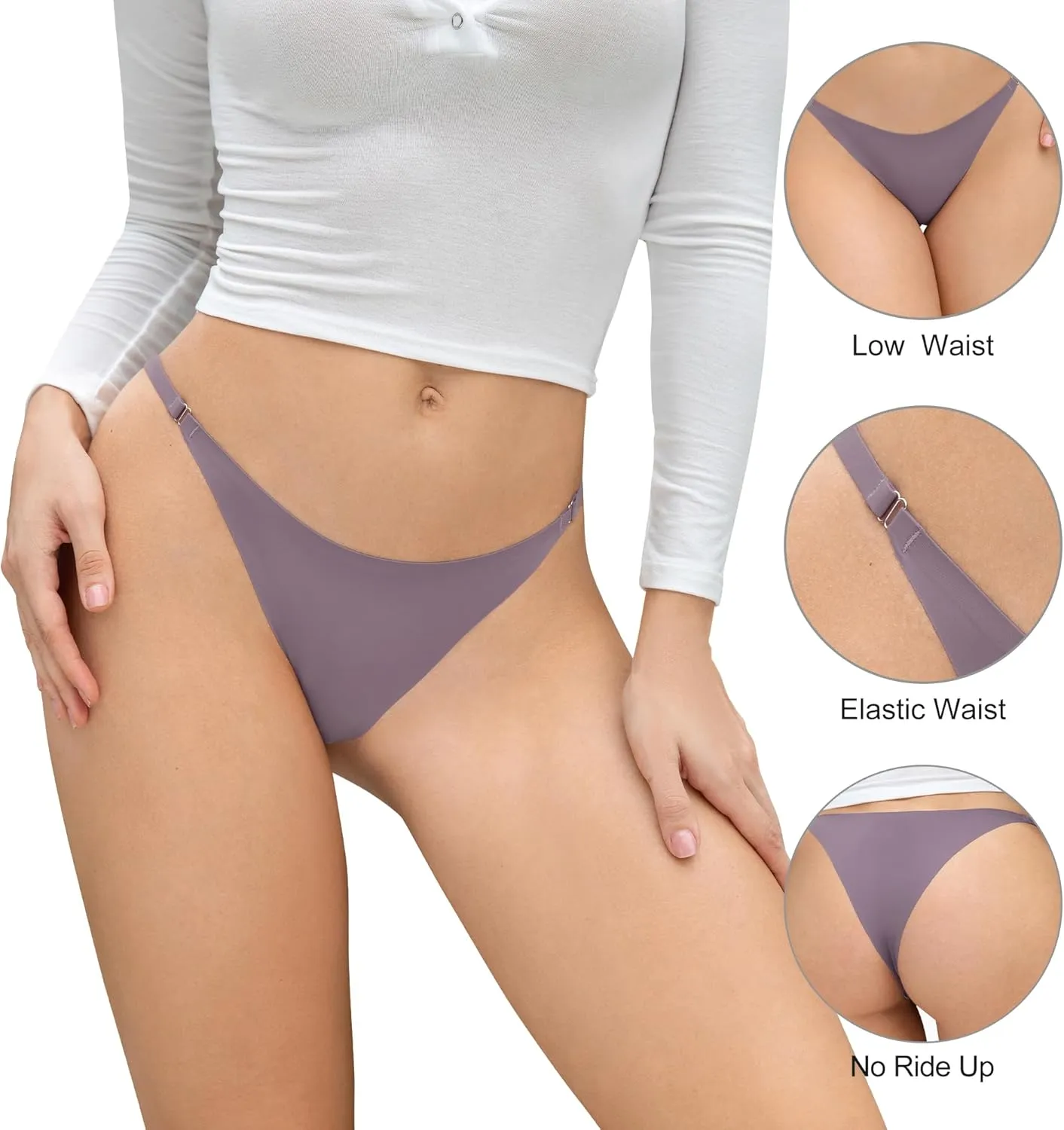 DEANGELMON Women String Bikini Panties Seamless Underwear Microfiber No Show Invisible Stretchy Soft Pack