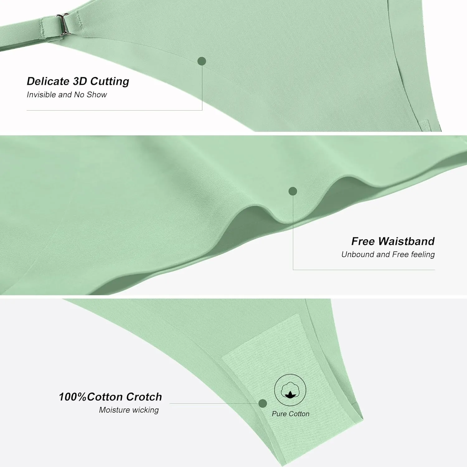 DEANGELMON Women String Bikini Panties Seamless Underwear Microfiber No Show Invisible Stretchy Soft Pack