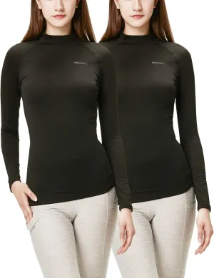 DEVOPS Women's 2 Pack Thermal Turtle Long Sleeve Shirts Compression Baselayer Tops