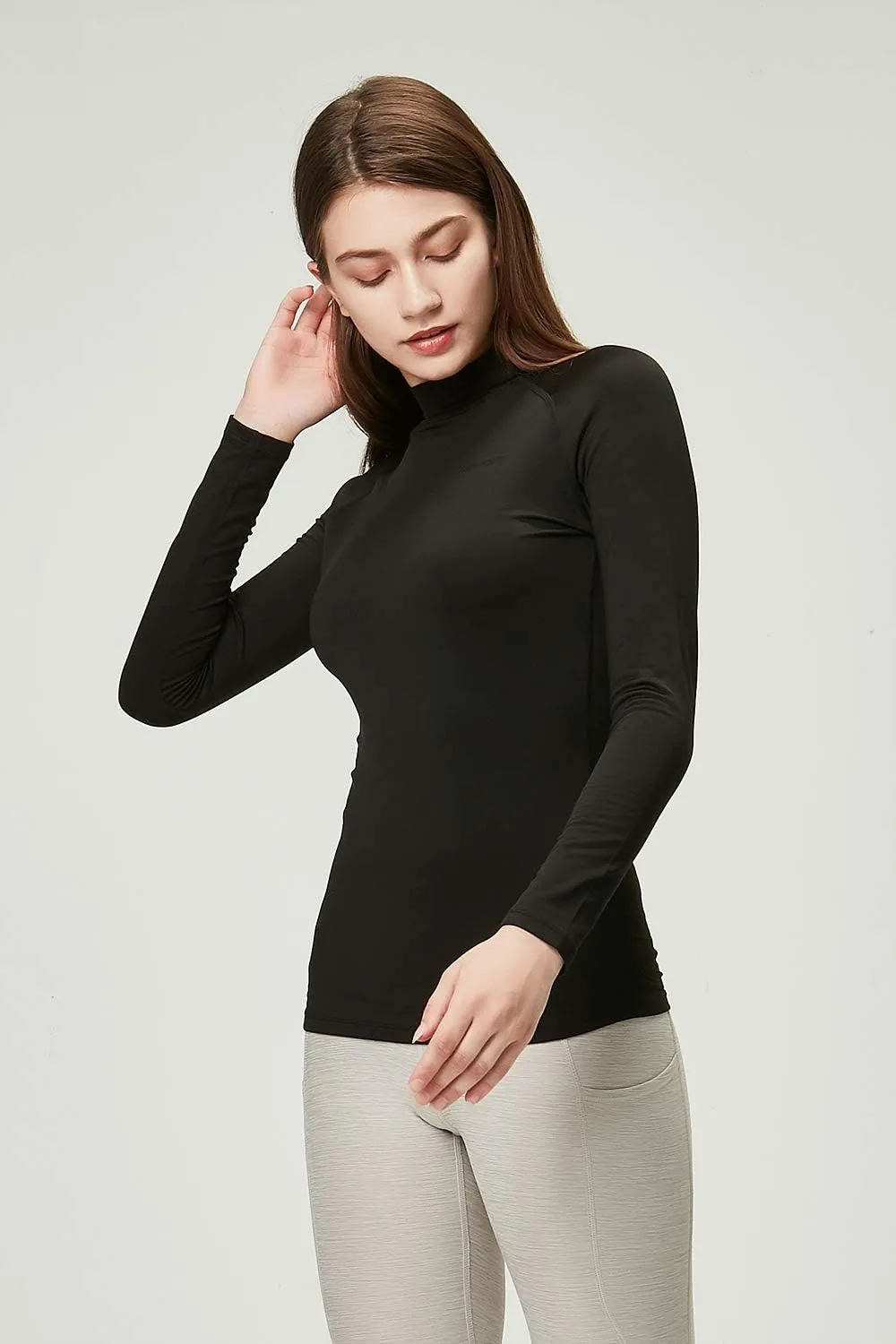 DEVOPS Women's 2 Pack Thermal Turtle Long Sleeve Shirts Compression Baselayer Tops