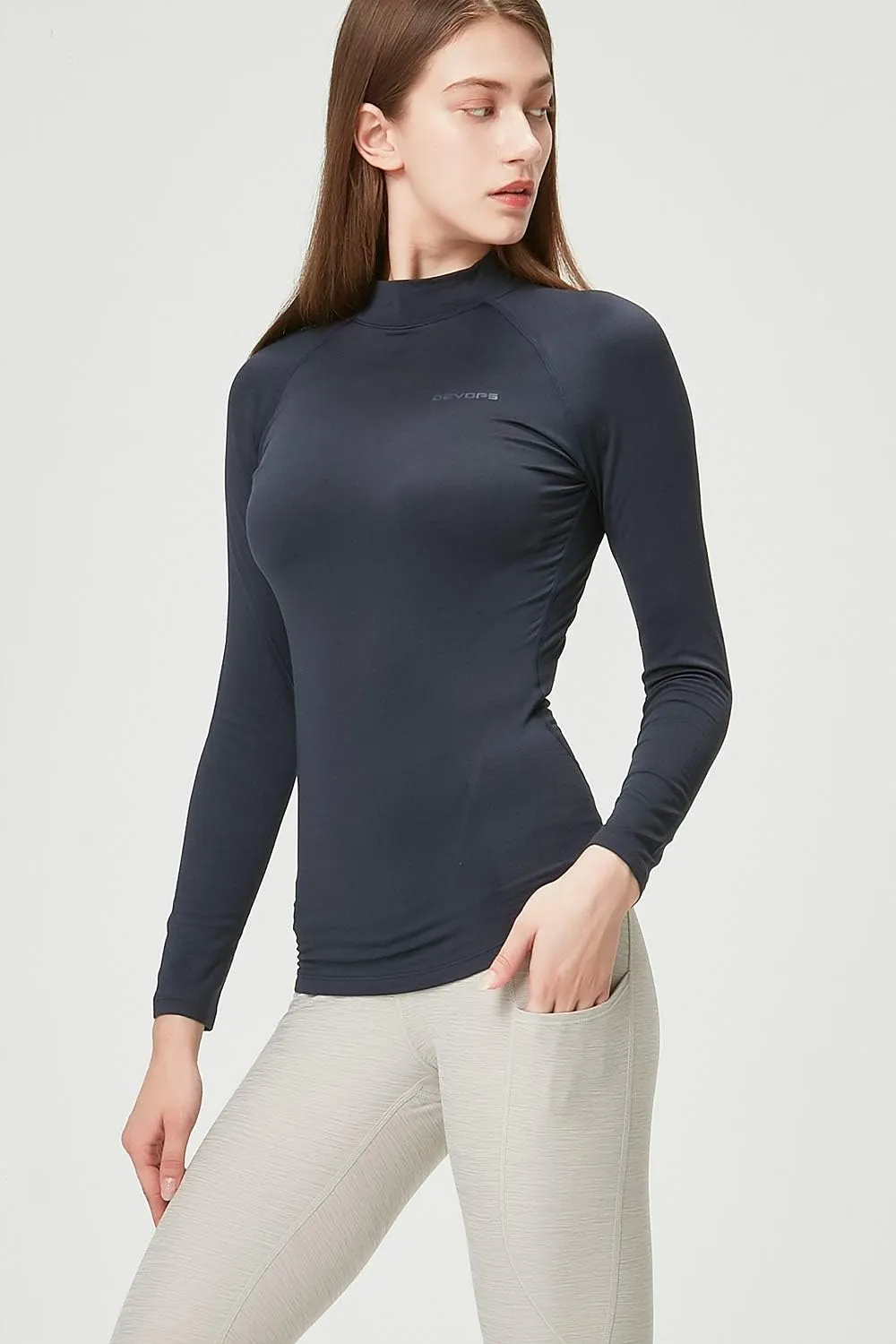 DEVOPS Women's 2 Pack Thermal Turtle Long Sleeve Shirts Compression Baselayer Tops