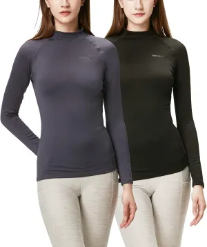 DEVOPS Women's 2 Pack Thermal Turtle Long Sleeve Shirts Compression Baselayer Tops
