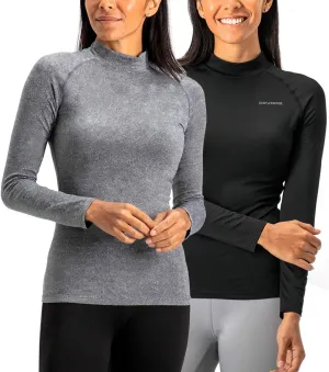 DEVOPS Women's 2 Pack Thermal Turtle Long Sleeve Shirts Compression Baselayer Tops