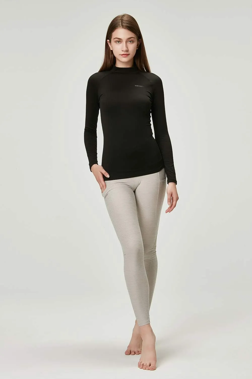 DEVOPS Women's 2 Pack Thermal Turtle Long Sleeve Shirts Compression Baselayer Tops