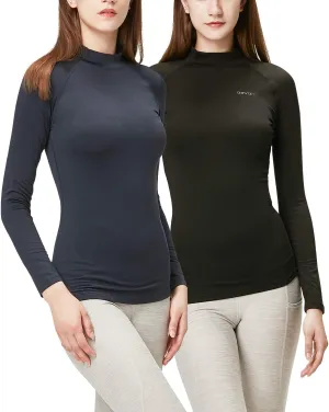 DEVOPS Women's 2 Pack Thermal Turtle Long Sleeve Shirts Compression Baselayer Tops
