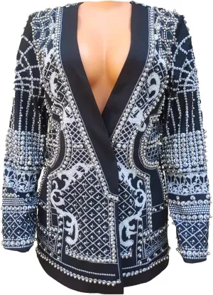 DGHM-JLMY Pearl Rivet Street Style Coat for Women Rivet Studded White Long Jacket Loose Long Sleeve Jacket with Rivet Jacket