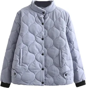 DGHM-JLMY Women's Winter Fashion Short Cotton-Padded Jacket Stand Collar Button Puffer Jacket Casual Warm Down Coat