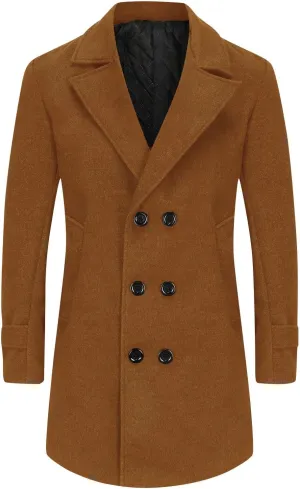 Dgoopd Mens Trench Coat Double Breasted Wool Blend Coat Notch Lapel Jacket Casual Pea Coats Winter Business Overcoat