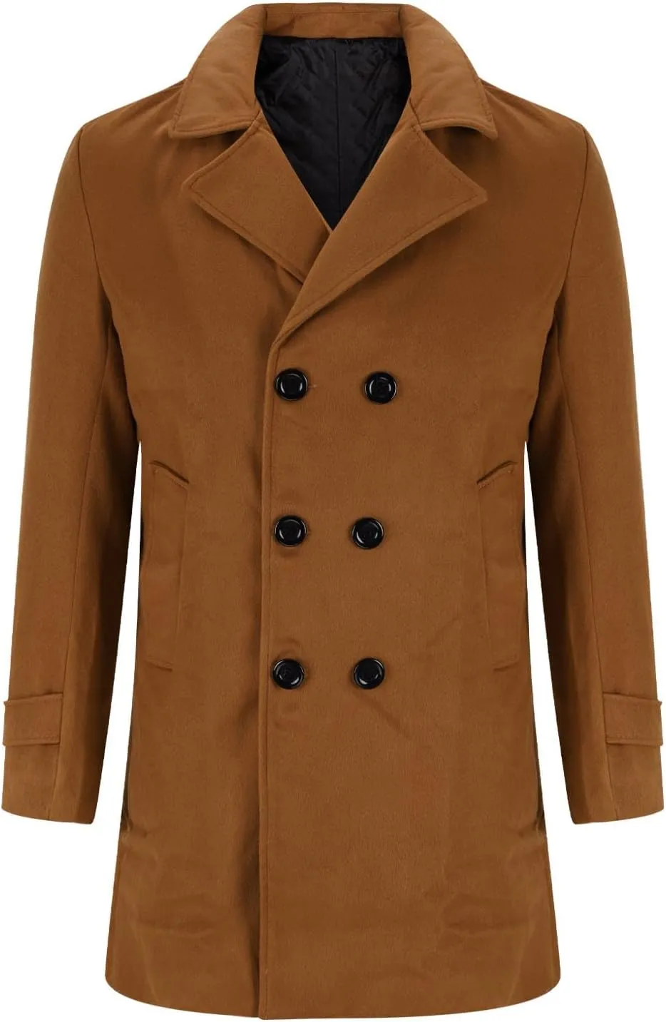 Dgoopd Mens Trench Coat Double Breasted Wool Blend Coat Notch Lapel Jacket Casual Pea Coats Winter Business Overcoat
