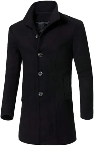 Dgoopd Mens Trench Coat Wool Blend Long Coat Vintage Pea Coat Stand Collar Jacket Button Down Jacket Casual Winter Coat