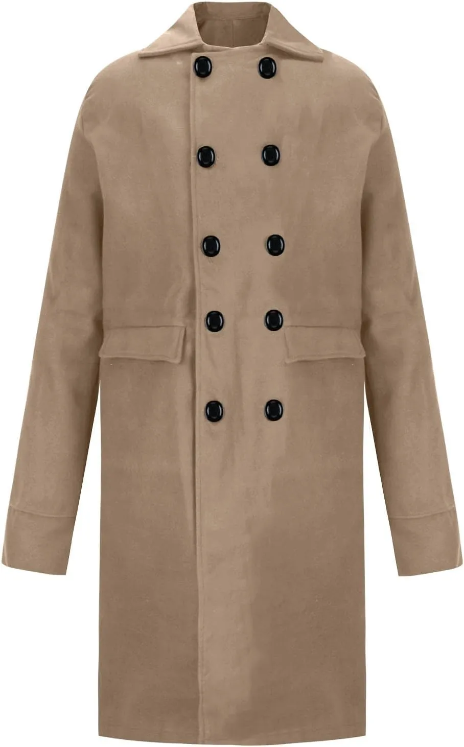 Dgoopd Trench Coat Men Stand Collar Wool Coat Double Breasted Pea Coat Notch Lapel Overcoat Long Winter Coat Casual Jacket