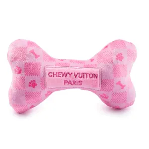 Dog Toy: Pink Checker Chewy Vuitton Bone