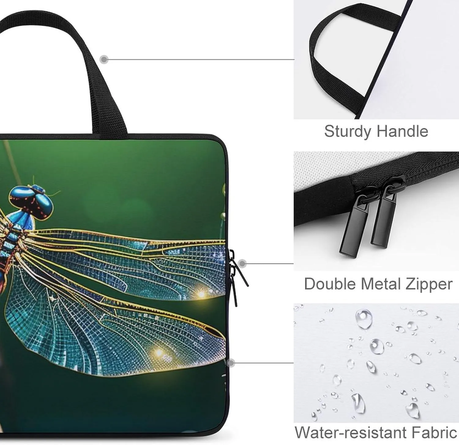 Dragonfly Green Laptop Bag Durable Laptop Sleeve Water-Resistant Notebook Bag for Computer Or Tablet