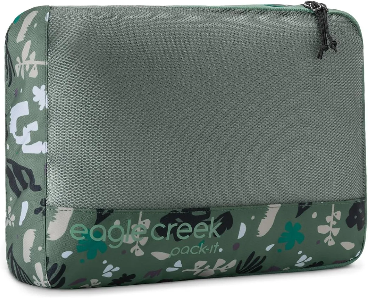 Eagle Creek Pack-It Isolate Cube M - Medium Packing Cubes for Travel Made with Durable Water-Resistant Nylon, Self-Repairing Zipper & Quick-Grab Handle Roots and Shoots: Duck Green -Reveal (New)
