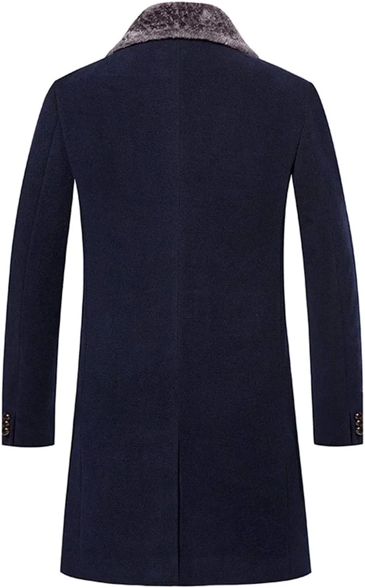 ebossy Men's Winter Fashion Single Breasted Fleece Lapel Wool Blend Trench Coat Jacket