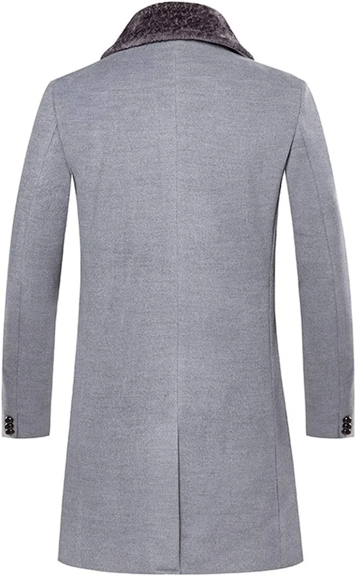 ebossy Men's Winter Fashion Single Breasted Fleece Lapel Wool Blend Trench Coat Jacket
