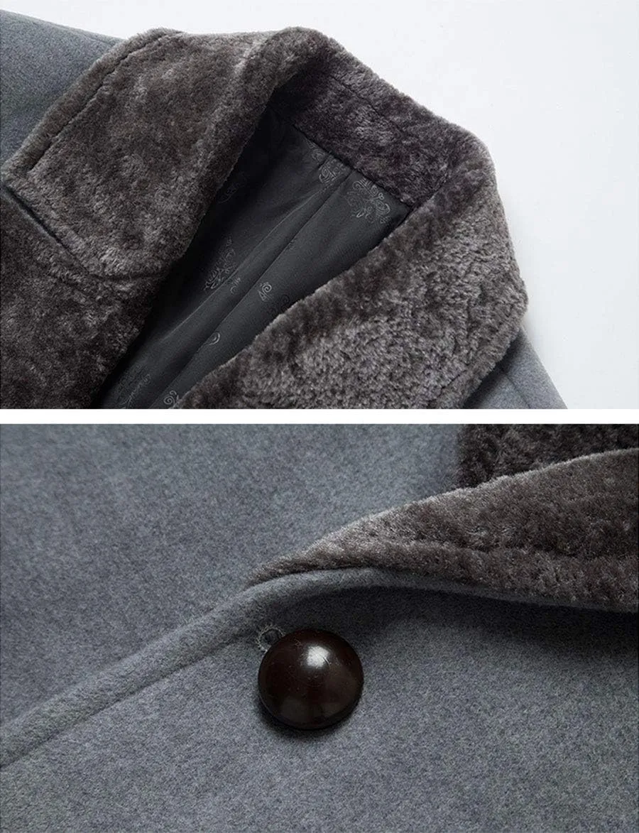 ebossy Men's Winter Fashion Single Breasted Fleece Lapel Wool Blend Trench Coat Jacket
