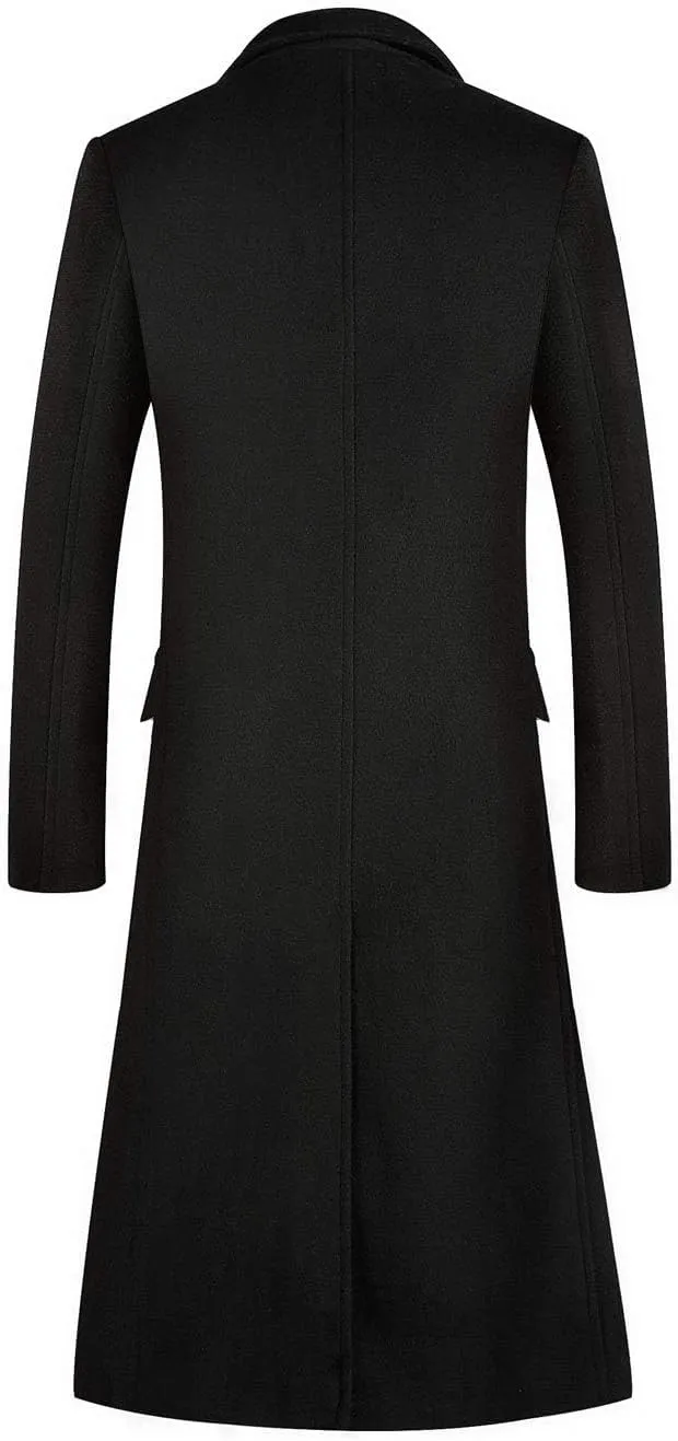 ebossy Men's Wool Blend Full Length Overcoat Single Breasted Long Coat with Flap Pocket