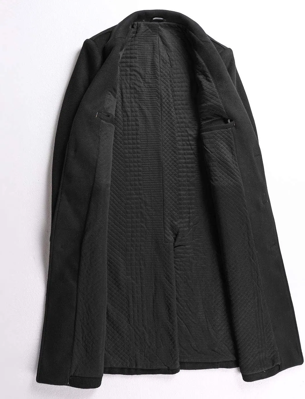 ebossy Men's Wool Blend Full Length Overcoat Single Breasted Long Coat with Flap Pocket
