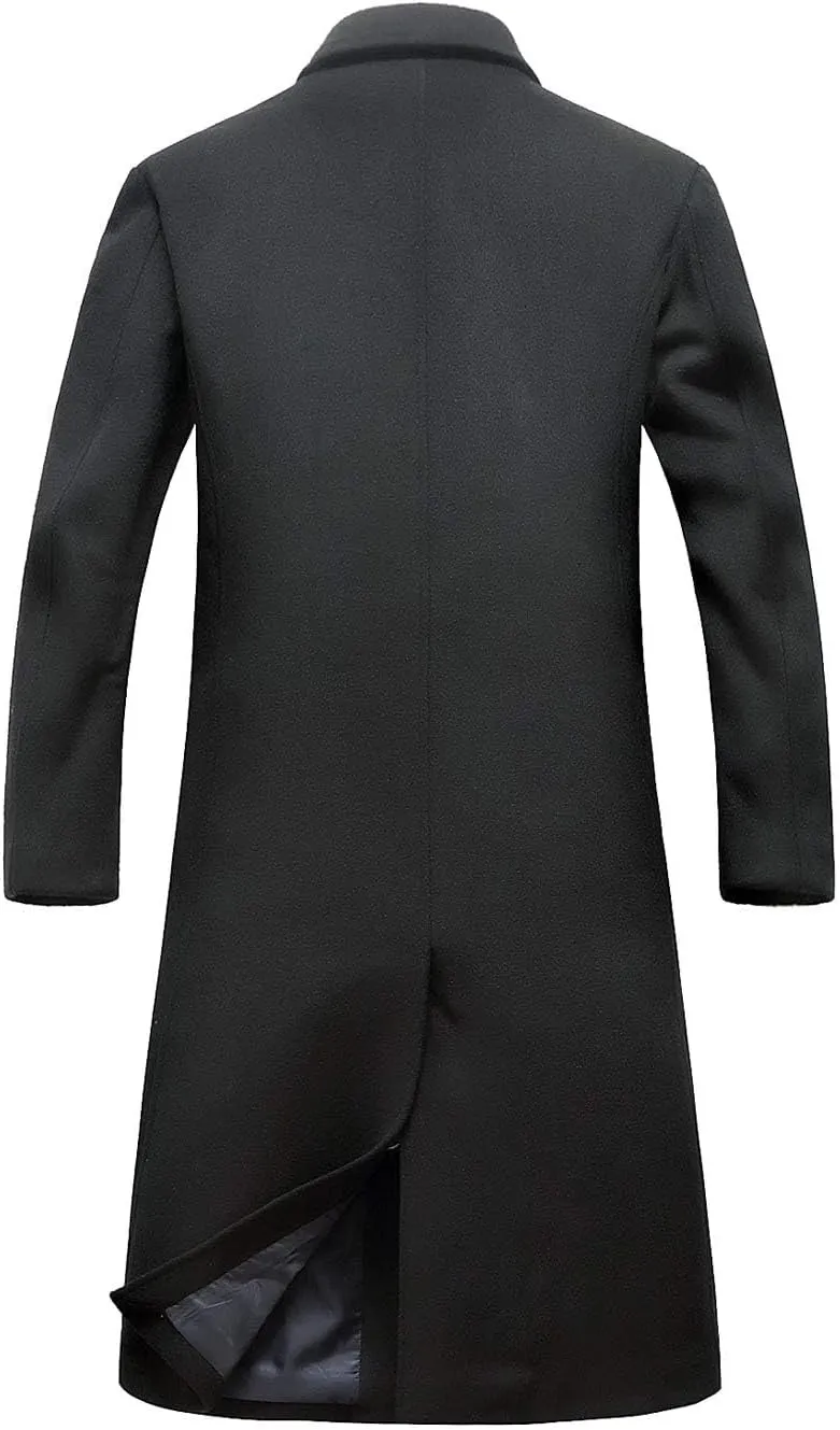 ebossy Men's Wool Blend Full Length Overcoat Single Breasted Long Coat with Flap Pocket