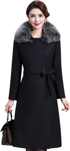 ebossy Women's Formal Wool Blend Overcoat Full Length Slim Long Coat with Belt