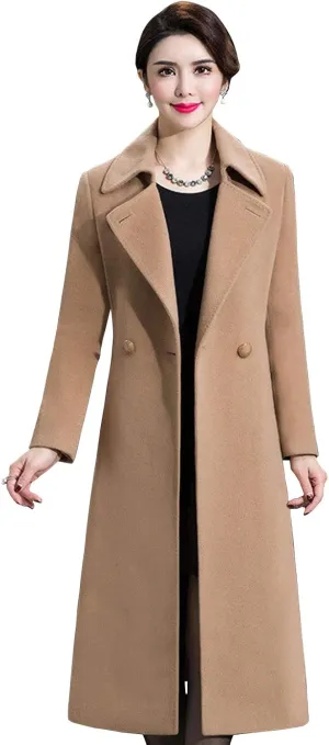 ebossy Women's Formal Wool Blend Overcoat Full Length Slim Long Coat with Belt