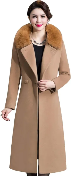ebossy Women's Formal Wool Blend Overcoat Full Length Slim Long Coat with Belt