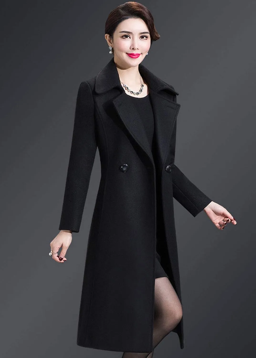 ebossy Women's Formal Wool Blend Overcoat Full Length Slim Long Coat with Belt
