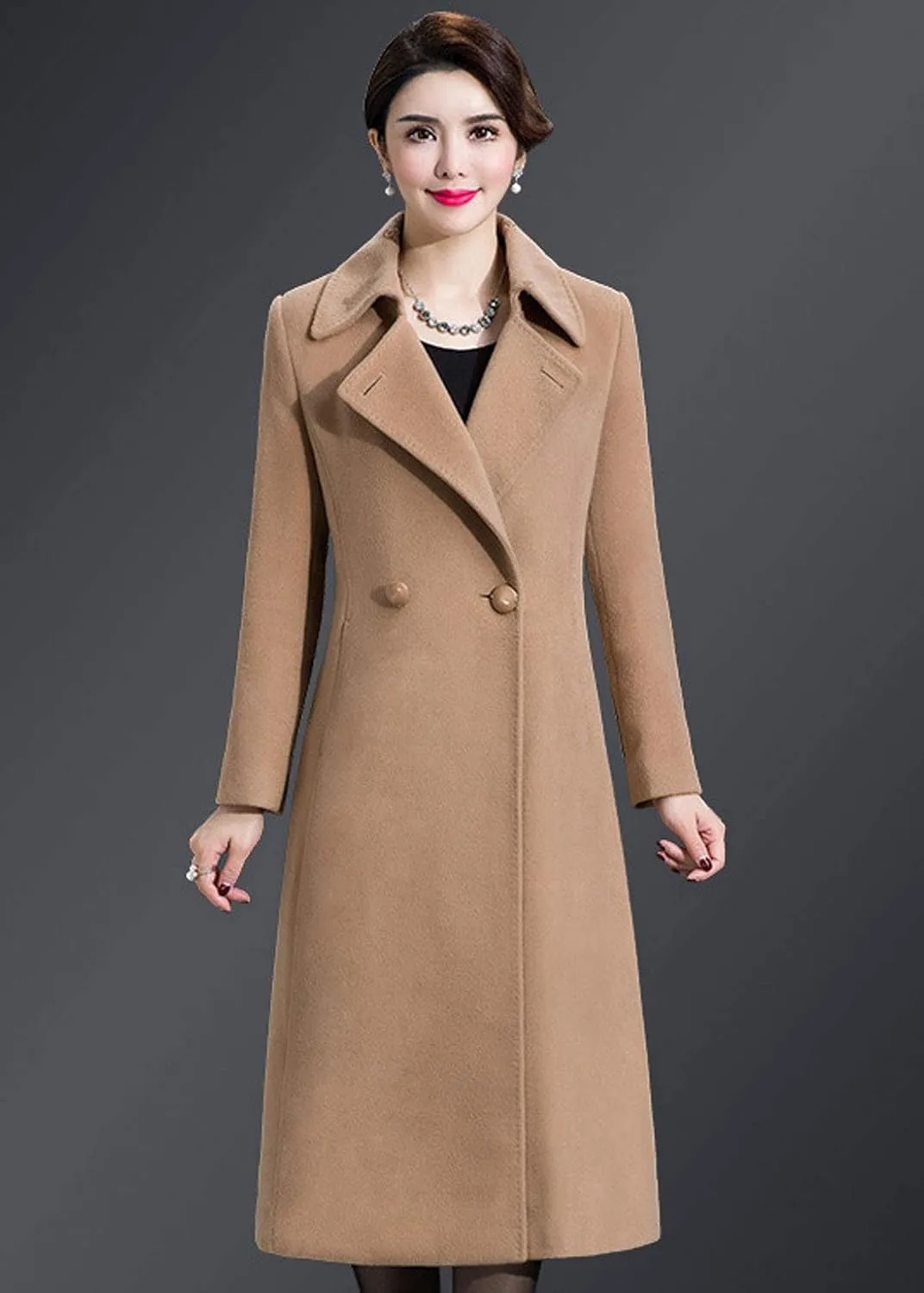 ebossy Women's Formal Wool Blend Overcoat Full Length Slim Long Coat with Belt