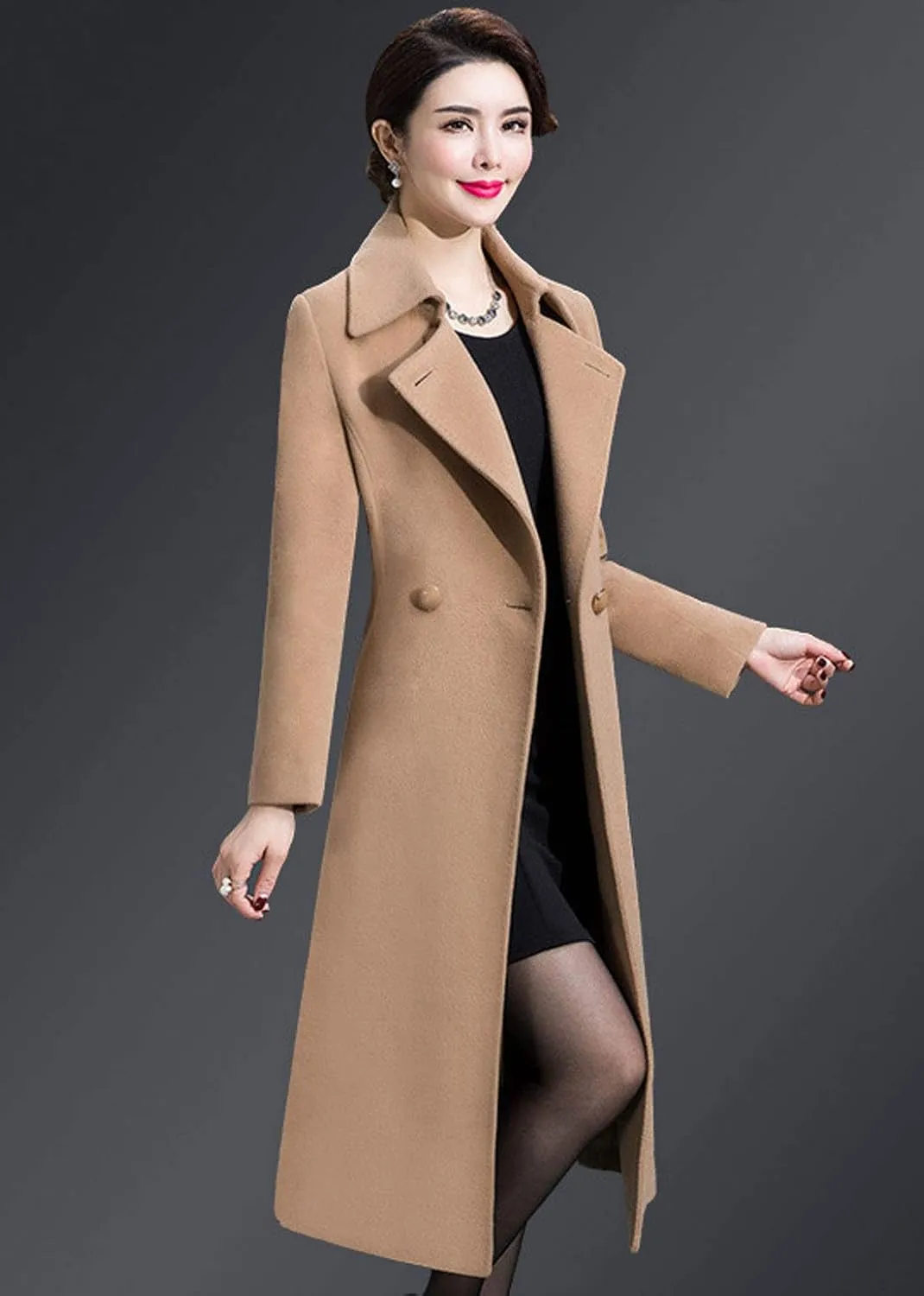 ebossy Women's Formal Wool Blend Overcoat Full Length Slim Long Coat with Belt